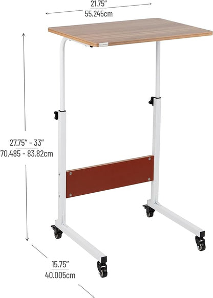 Mind Reader Woodland Collection, Mobile Sit/Stand Laptop Desk Adjustable, Lockable Casters, Portable, 21.75" L x 15.75" W x 33" H, Medium, Brown