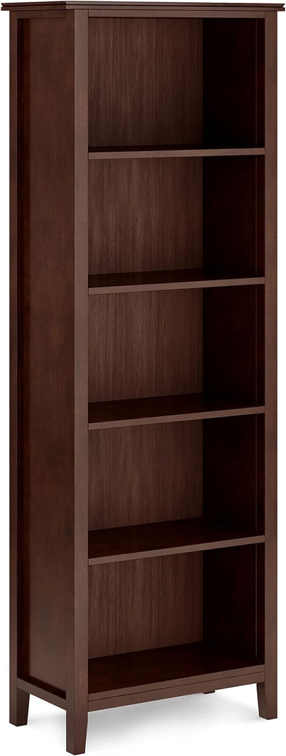 SIMPLIHOME Artisan SOLID WOOD 26 Inch Contemporary 5 Shelf Bookcase in Russet Brown, For the Living Room, Study Room and Office