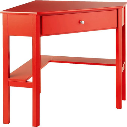 Target Marketing Systems Ellen Corner Desk Drawer and One Storage Shelf For Living Room, Bedroom, or Home Office, Small Computer Table, 42" W x 30" H, Red