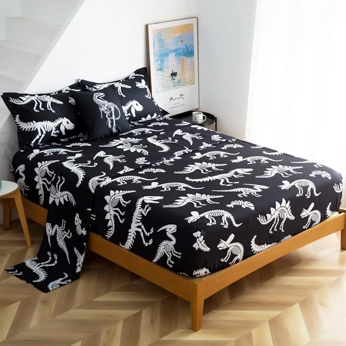 ADASMILE A & S Dinosaur Comforter Set Full Size for Boys Kids 6 Piece Dinosaur Bedding Full Bed in A Bag Comforter Set with Sheets Dinosaur Bed Set Bone Dinosaur Sheets Bone Dinosaur Comforter Sets