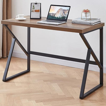 HSH Industrial Home Office Desk Computer Table, Metal and Wood PC Desk, Vintage Sturdy Work Study Writing Desks Computer Desk for Bedroom Livingroom, Rustic Oak 47 inch