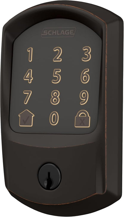 SCHLAGE BE489WB GRW 716 Encode WiFi Deadbolt Smart Lock, Keyless Entry Touchscreen Door Lock with Greenwich Trim, Aged Bronze