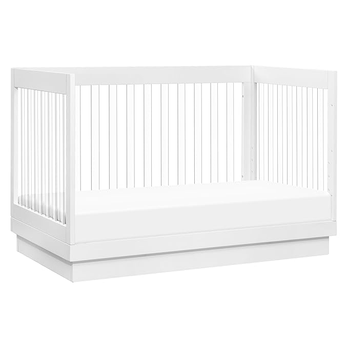 Babyletto Harlow Acrylic 3-in-1 Convertible Crib with Toddler Bed Conversion Kit in White with Acrylic Slats, Greenguard Gold Certified