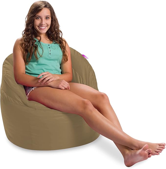 Posh Creations Structured Comfy Bean Bag Chair for Gaming, Reading, and Watching TV, Sonoma Lounge, Microsuede - Camel