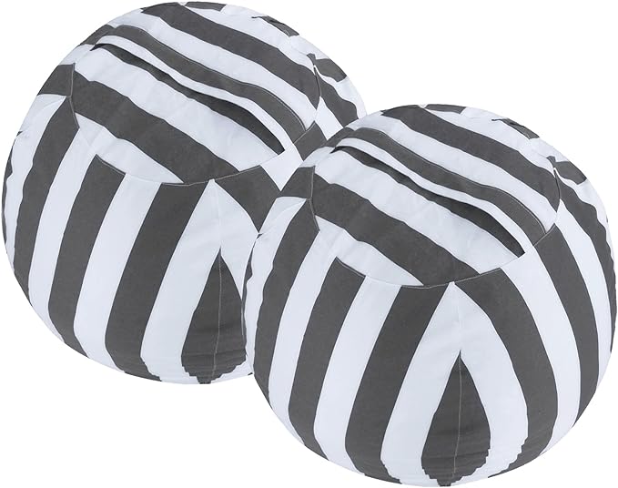 2 PCS Stuffed Animal Storage Bean Bag Chair Cover, Cotton Canvas Beanbag with Zipper for Organizing Kid's and Adults Room Vertical Stripe Grey 24"