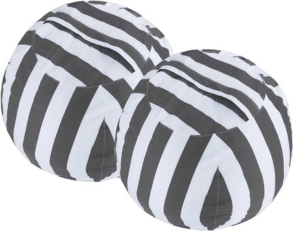 2 PCS Stuffed Animal Storage Bean Bag Chair Cover, Cotton Canvas Beanbag with Zipper for Organizing Kid's and Adults Room Vertical Stripe Grey 24"