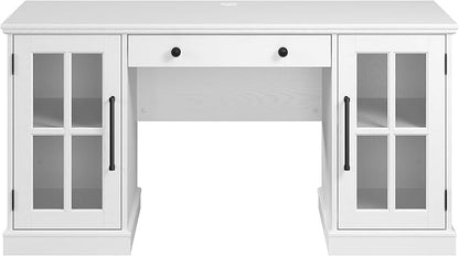 Bush Furniture Westbrook 60W Computer Desk with Storage and Keyboard Tray in White Ash | Farmhouse Desk for Home Office Workspace