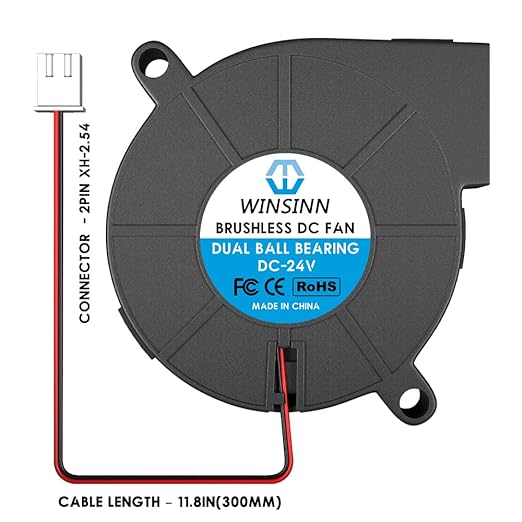 WINSINN 50mm 5015 Blower Fan 12V, 3D Printer 12 Volt Fans Blower Turbine Turbo Dual Ball Bearing, Brushless Cooling 50mmx15mm 2PIN (Pack of 4Pcs)