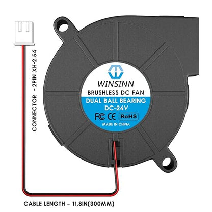 WINSINN 50mm 5015 Blower Fan 12V, 3D Printer 12 Volt Fans Blower Turbine Turbo Dual Ball Bearing, Brushless Cooling 50mmx15mm 2PIN (Pack of 4Pcs)