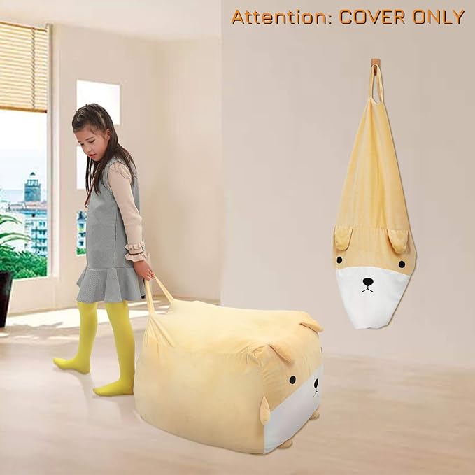 Cute Dog Toy Organizers and Storage for Boys and Girls, Gifts for Kids Bedroom Decor, Stuffed Animal Storage Bean Bag Chair Large Size 22x24 Inch Velvet Extra Soft, Cover ONLY