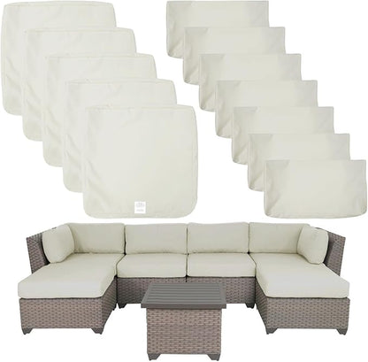 ClawsCover 12 Pack Outdoor Patio Seat and Back Cushions Replacement Covers Fit for 7Pieces 6-Seater Wicker Rattan Furniture Conversation Set Sectional Couch Chair,Cream-Include Cover Only