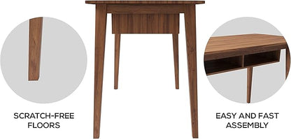Modern Design By Crafts & comfort Monza Computer Desk, Mid Century Desk with Recessed Drawers, Writing Desk for Small Area - Walnut/Walnut