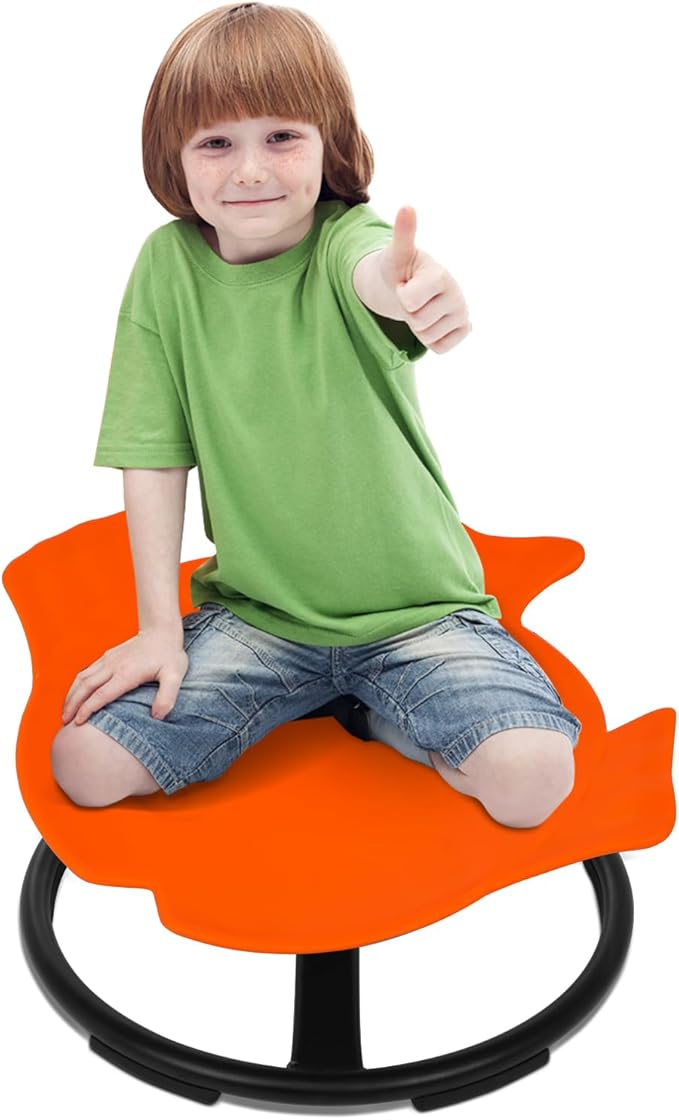 Swivel Chair for Kids, Kids Spinning Chair, Spin Sensory Chair Orange Wobble Stool for Kids Improving Physical Coordination Child Age 3+, Non-Slip Metal Base Ideal Companion for Autism Children