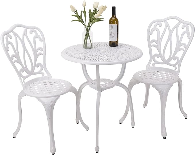 3-Piece Patio Bistro Furniture Set Cast-Aluminum Bistro Table Set for Lawn,Garden,Backyard