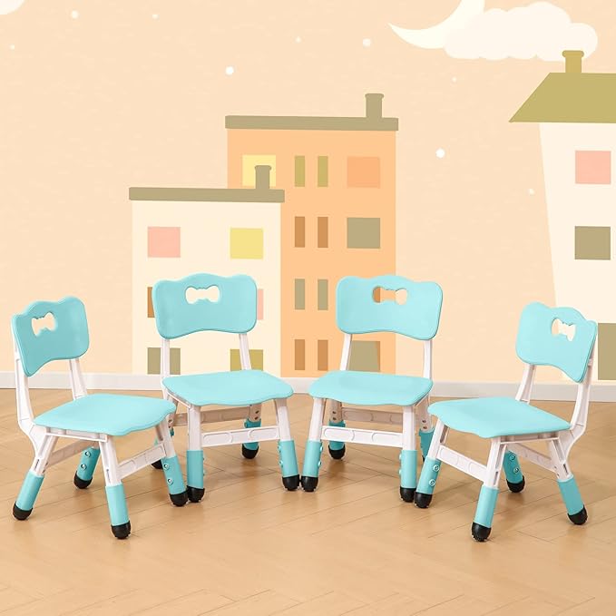 4 Piece Kids Chair Set 3 Levels Adjustable Stackable Kids Chairs Ideal for Playrooms, Schools, Daycares and Homes Washable and easy to clean Max weight 220LB(Mint Green4Piece set)