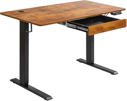 VEVOR Height Adjustable Desk, 47.2 x 23.6 in with Drawer, 3-Key Modes Electric Standing Desk,Whole Piece Desk Board, Dual Metal Frame, 180 LBS Capacity Computer Sit Stand up Desk, for Home and Office