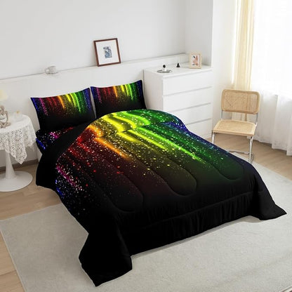 Abstract Ombre Comforter Set Kids Teens Colorful Bedding Set Decor Red Blue Green Yellow Comforter Room Decor 3Pcs Queen Size