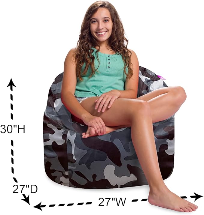 Posh Creations Structured Comfy Bean Bag Chair for Gaming, Reading and Watching TV, Sonoma Lounge, Nylon - Camo Dark and Black Gray