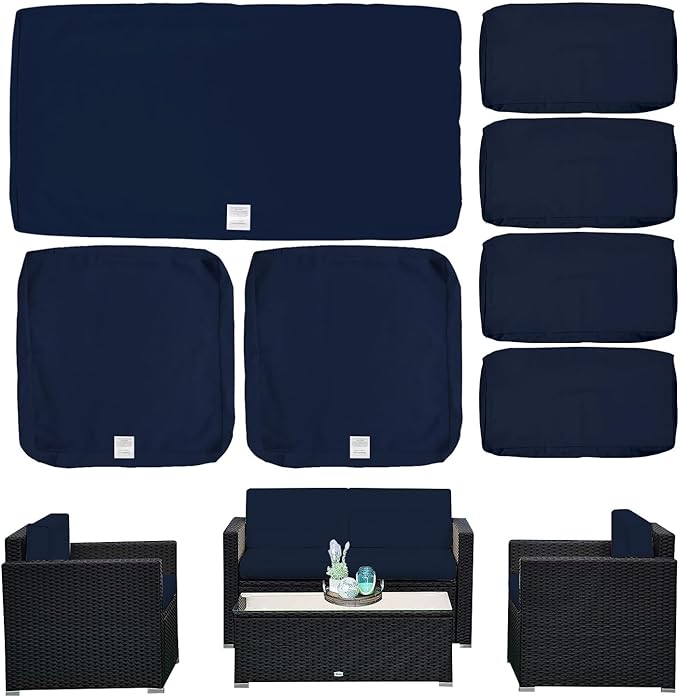 ClawsCover 7Pack Outdoor Seat and Back Cushions Replacement Covers Fits for 4-Seater 4Pieces Wicker Rattan Patio Conversation Set Sectional Couch Chair Furniture,Navy-Include Cover Only
