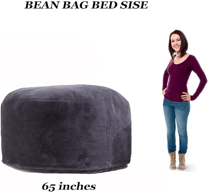 6FT Giant Faux Fur Bean Bag Cover for Adults, Round Fluffy Bean Bag Bed (No Filler), Machine Washable Big Size