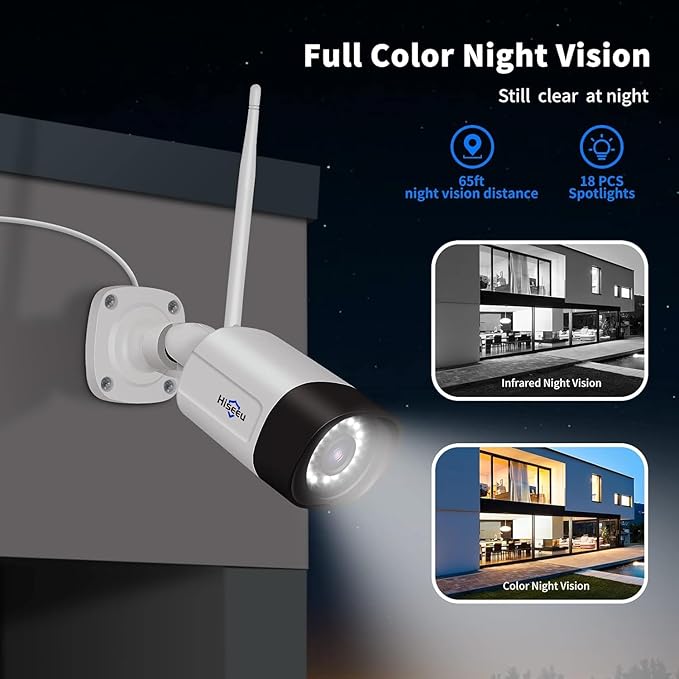 Hiseeu 5MP Wireless Pro Security Camera System with 12" LCD Monitor and 3T HDD Outdoor Use 24/7 Recording Motion Detection Color Night Vision 2 Way Audio Expandable 10CH 8MP NVR Plug and Play