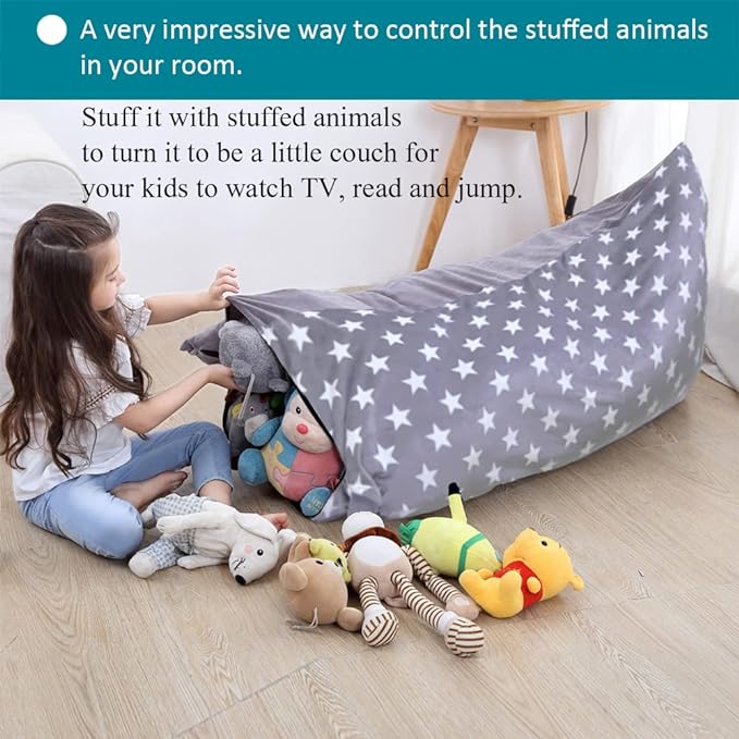 Stuffed Animal Storage Bean Bag Chair Cover, Plush Toys Organizer, Animals Doll Holder, Extra Large Lounger Designed with Handle and Zipper Super Soft for Kids and Teans -Stars Style