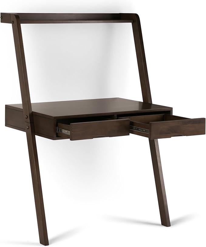 SIMPLIHOME Aleck SOLID WOOD 36 inch Wide Home Office Desk, Writing Table, Workstation, Study Table Furniture in Warm Walnut Brown with 2 Drawers