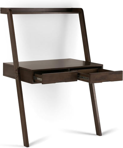 SIMPLIHOME Aleck SOLID WOOD 36 inch Wide Home Office Desk, Writing Table, Workstation, Study Table Furniture in Warm Walnut Brown with 2 Drawers