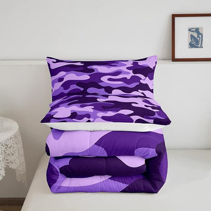 Full Size Camouflage Comforter Set 3Pcs Kids Bedding Set for Boys Girls Teens 1 Comforter & 2 Pillowcases(Full,Purple) Boys