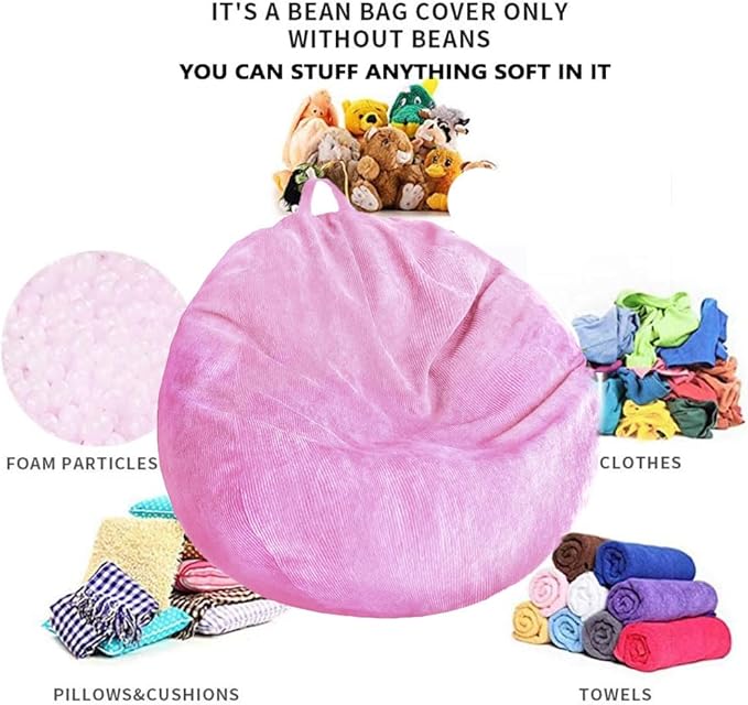 Kisoy Bean Bag Chair Cover (No Filler) Stuffed Animal Storage Bean Bag Cover Pets Dogs/Cats Lazy Beds. Washable Ultra Soft Corduroy Stuffed for Organizing Plush Toys or Textile, Sack Bean Bag