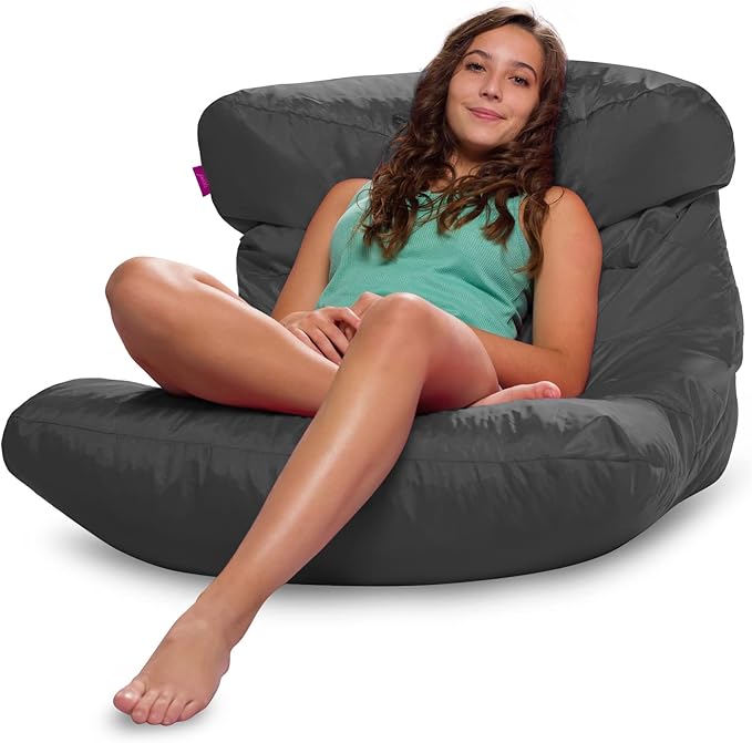 Posh Creations Structured Comfy Bean Bag Chair for Gaming, Reading, and Watching TV, Laguna Lounger, Microsuede - Charcoal Gray