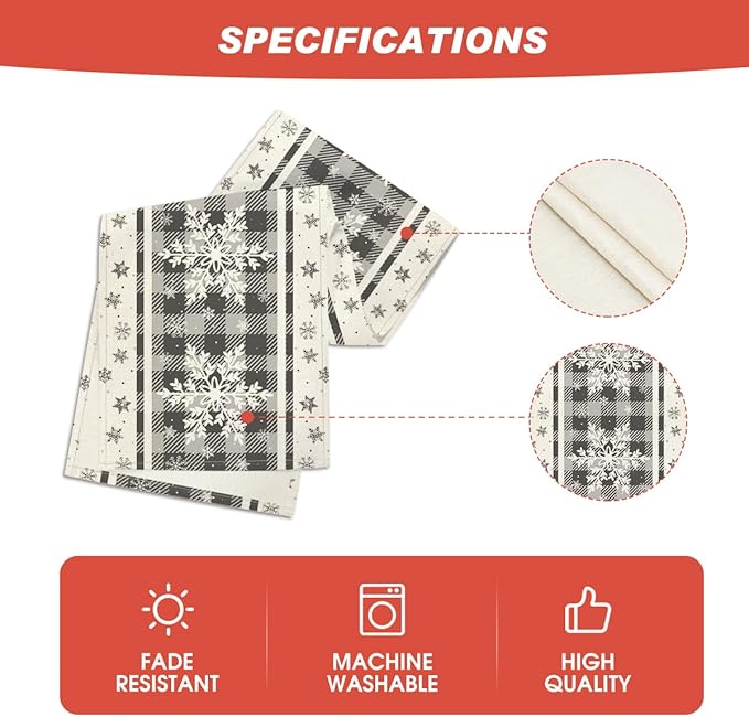 Artoid Mode Grey Buffalo Plaid Snowflakes Christmas Table Runner, Seasonal Winter Kitchen Dining Table Decoration for Home Party Decor 13x72 Inch