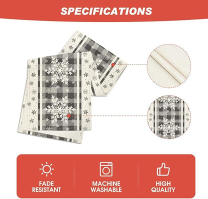 Artoid Mode Grey Buffalo Plaid Snowflakes Christmas Table Runner, Seasonal Winter Kitchen Dining Table Decoration for Home Party Decor 13x72 Inch