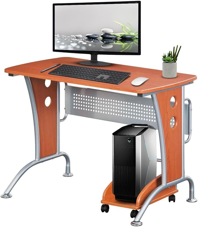 TECHNI MOBILI Modern Computer Desk With Mobile CPU Caddy. Color: Dark Honey