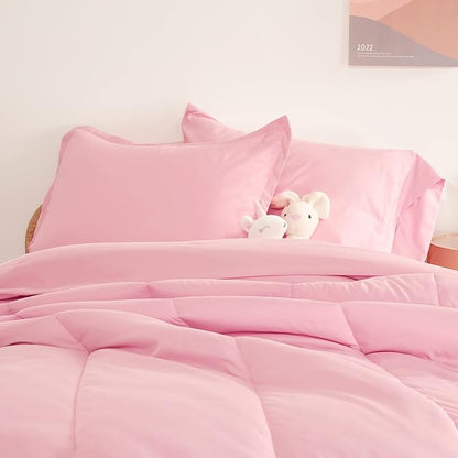 SLEEP ZONE Kids Twin Bedding Comforter Set - Super Cute & Soft Kids Bedding 5 Pieces Set with Comforter, Sheet, Pillowcase & Sham (Ballet Pink Color)