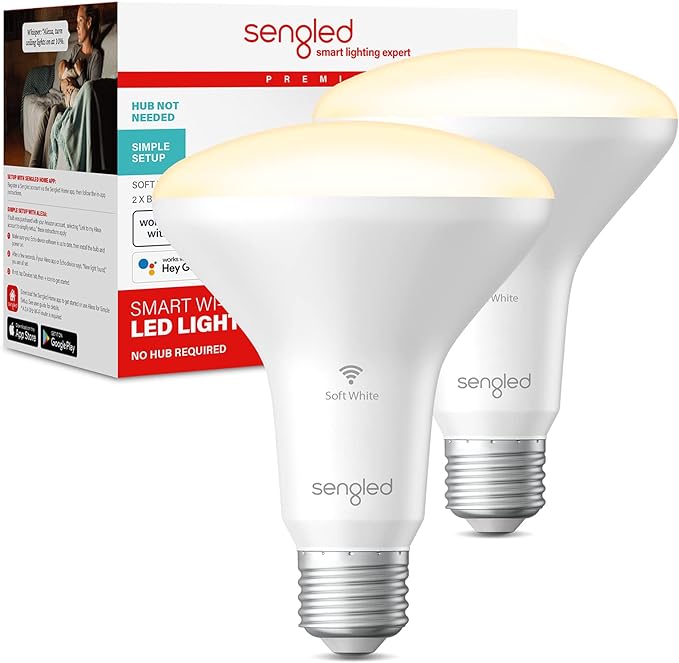 Sengled Alexa Light Bulbs, Updated FFS Smart Flood Light, Smart Bulb That Works with Alexa & Google Assistant, 7.5W 65W Equivalent,2700K BR30 Smart Light, No Hub Required, 2.4Ghz WiFi Only, 2 Pack