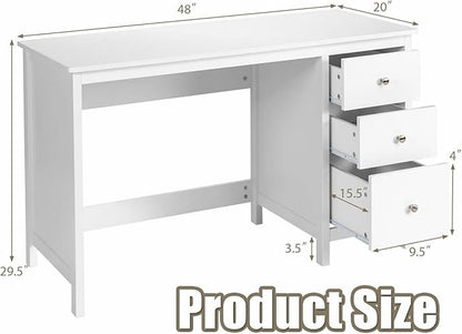 3-Drawer Computer Desk, White
