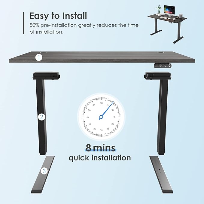 Sunon Sit Laptop Computer Writing Workstations with 3 Pre-Set and USB Port 48" for Home Office Smart Advanced Standing Desk, Grey