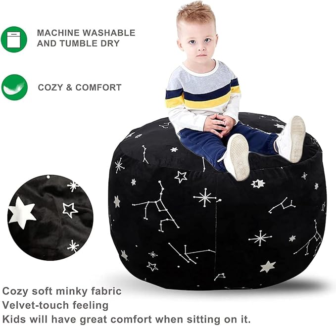 Bean Bag Chair COVER -(NO BEANS) for kids Teens, zipper opening, soft velvet, X-Large (34" Black)