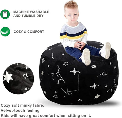 Bean Bag Chair COVER -(NO BEANS) for kids Teens, zipper opening, soft velvet, X-Large (34" Black)
