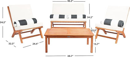 Safavieh PAT7044C Outdoor Collection Chaston Natural and Beige 4-Piece Black & White Pillows Patio Set