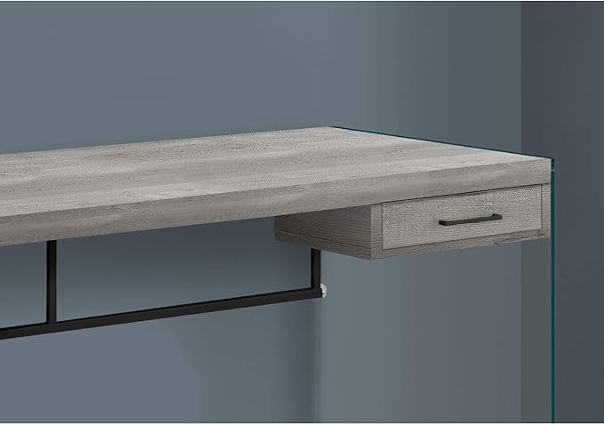 Monarch Specialties Computer Desk - Contemporary Writing Desk with Drawer - Tempered Glass Legs - 48"L (Grey Reclaimed Wood Look)