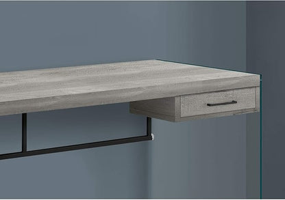 Monarch Specialties Computer Desk - Contemporary Writing Desk with Drawer - Tempered Glass Legs - 48"L (Grey Reclaimed Wood Look)