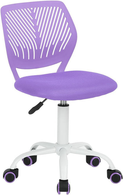 FurnitureR Teens Girls Task Chair 360 Swivel, Low Mid PP Mesh Back Fabric Seat, Height Adjustable, Rolling Castor, W15.7inces x D15.2inces x H29.5-34.2inches (Purple)