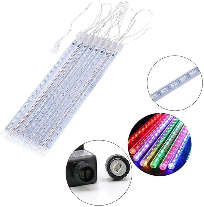 Meteor Shower Lights UL Certified 192 LED Falling Rain Lights with 30cm 8 Tubes rain Drop Christmas Icicle Cascading Lights for Xmas Halloween Decorations Party Holiday Garden Tree,Multicolor