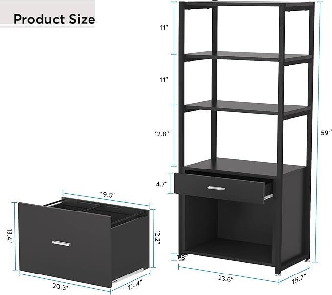 Tribesigns Bookcase Bookshelf, 4-Tier Modern File Cabinet with 2 Drawers, Lateral Filing Cabinet accommodate Legal/Letter / A4 Size for Home Office Organizer