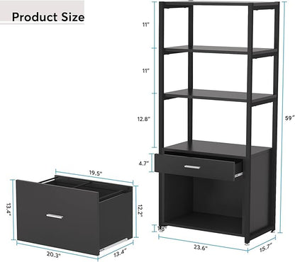 Tribesigns Bookcase Bookshelf, 4-Tier Modern File Cabinet with 2 Drawers, Lateral Filing Cabinet accommodate Legal/Letter / A4 Size for Home Office Organizer