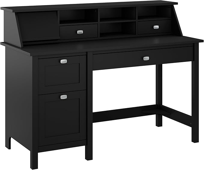 Bush Furniture Broadview 54W Computer Desk with Drawers and Desktop Organizer in Classic Black | Storage for Home Office Workspace