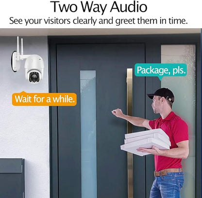 Outdoor PTZ WiFi IP Security Camera 1080P Home Surveillance Camera Pan/Tilt Two-Way Audio Motion Detection Color Night Vision Auto Tracking CamHiPro APP AT-200DW