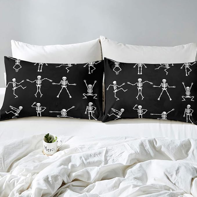 Erosebridal Sugar Skull Comforter Set Queen Size Skeleton Bones Bedding Set for Kids Boys Girls Teens Adult Halloween Horror Theme Down Comforter Gothic Spooky Duvet Sets with 2 Pillow Cases
